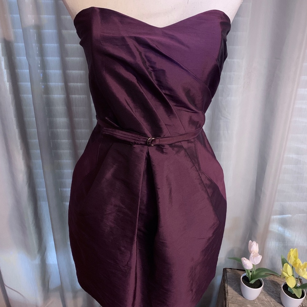 Plum Strapless M Pocketed Cocktail Dress